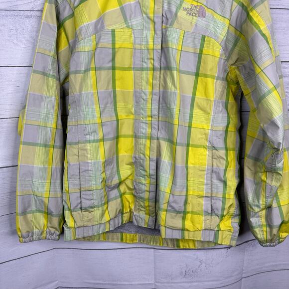 The North Face Girls 14/16 Large Hyvent Hooded Rain Jacket Yellow Plaid Check - Picture 5 of 13
